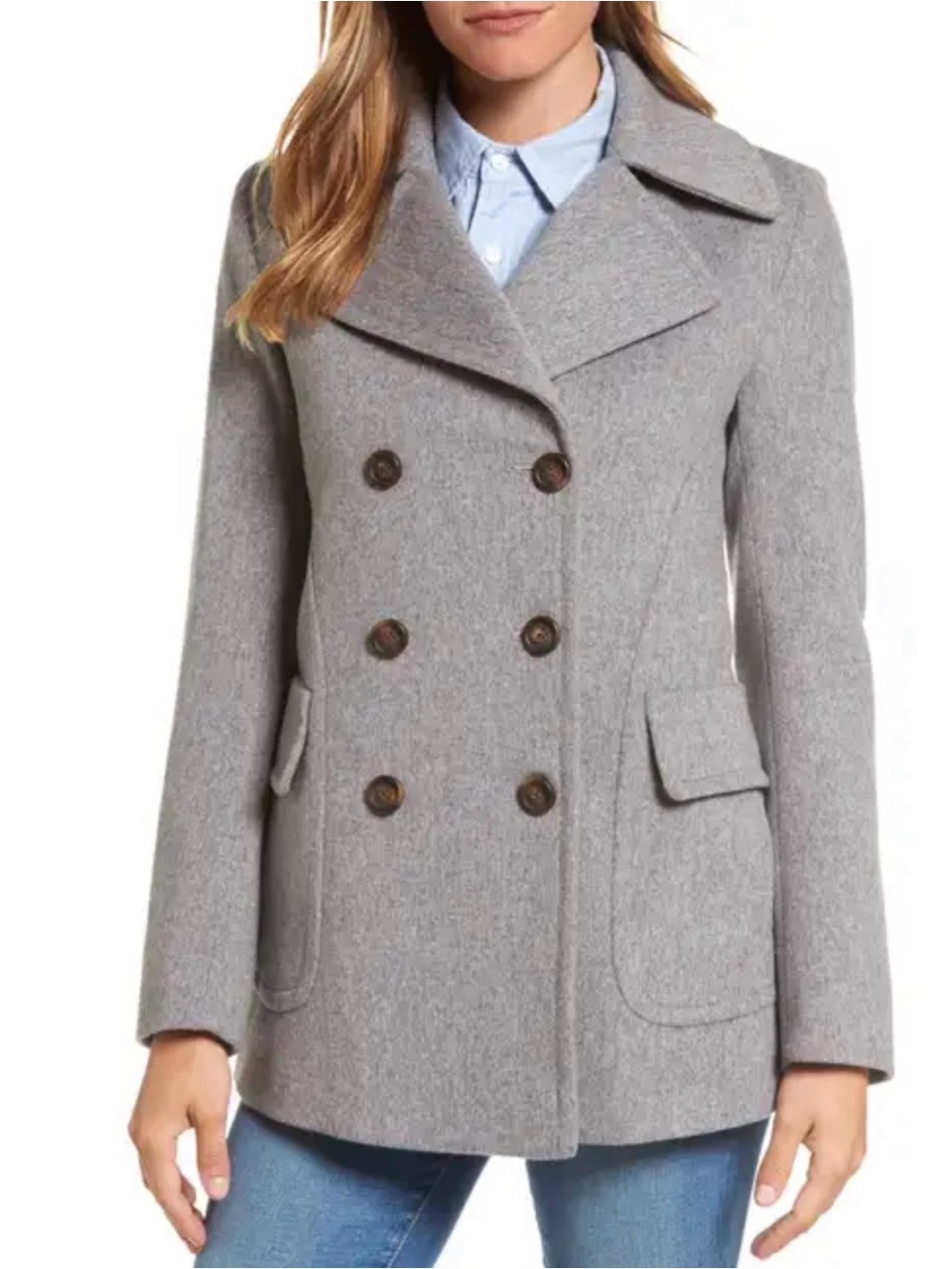 Fleurette Double-Breasted Gray Heather Loro Piana Wool Peacoat Jacket S 14 🇺🇸EUC